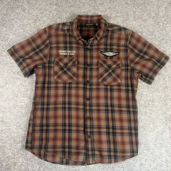 Harley Davidson Button Down Flannel Polo Size L - Picture 1 of 7